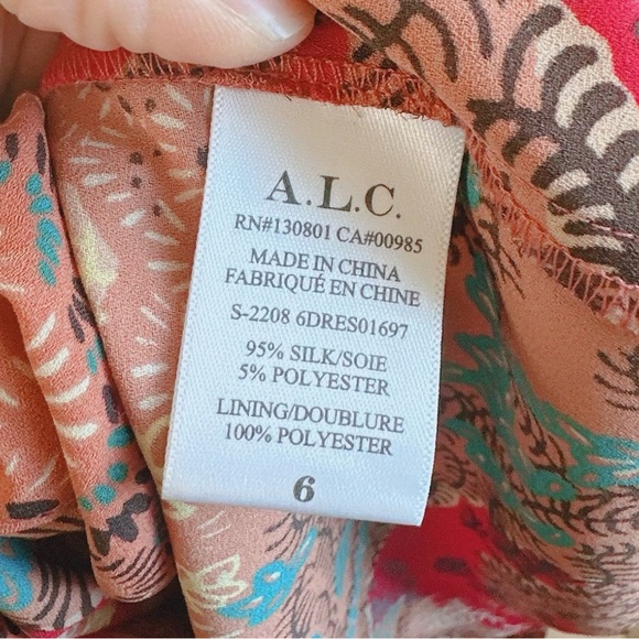 A.L.C. Red and Orange Silk Floral Mini Dress / Size 6 - Picture 5 of 8
